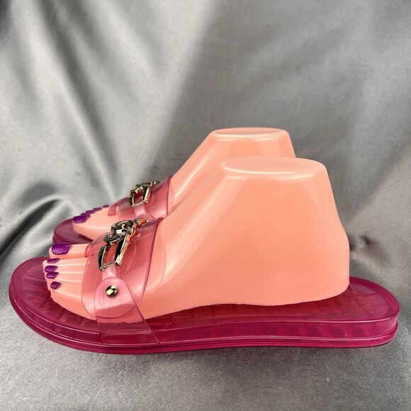 Vince Camuto Evolet Jelly Thong Women’s 10 Pink‎ Chain Flip Flops Summer Worn 1x - Picture 6 of 17